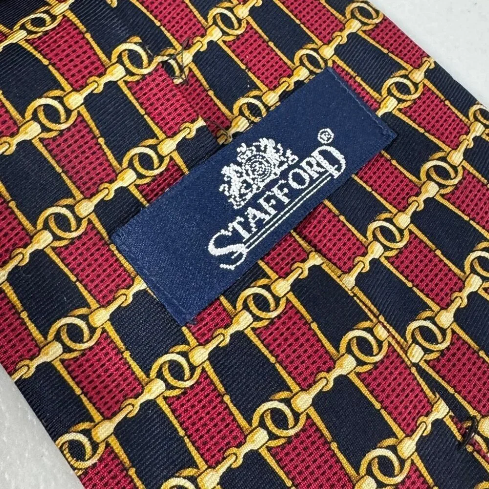 Stafford Silk Chain Link Tie Red Navy Gold Classic Men's Designer Necktie
